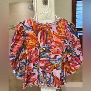 Farm Rio Colored Bananas Puff Sleeve Shirt, XL